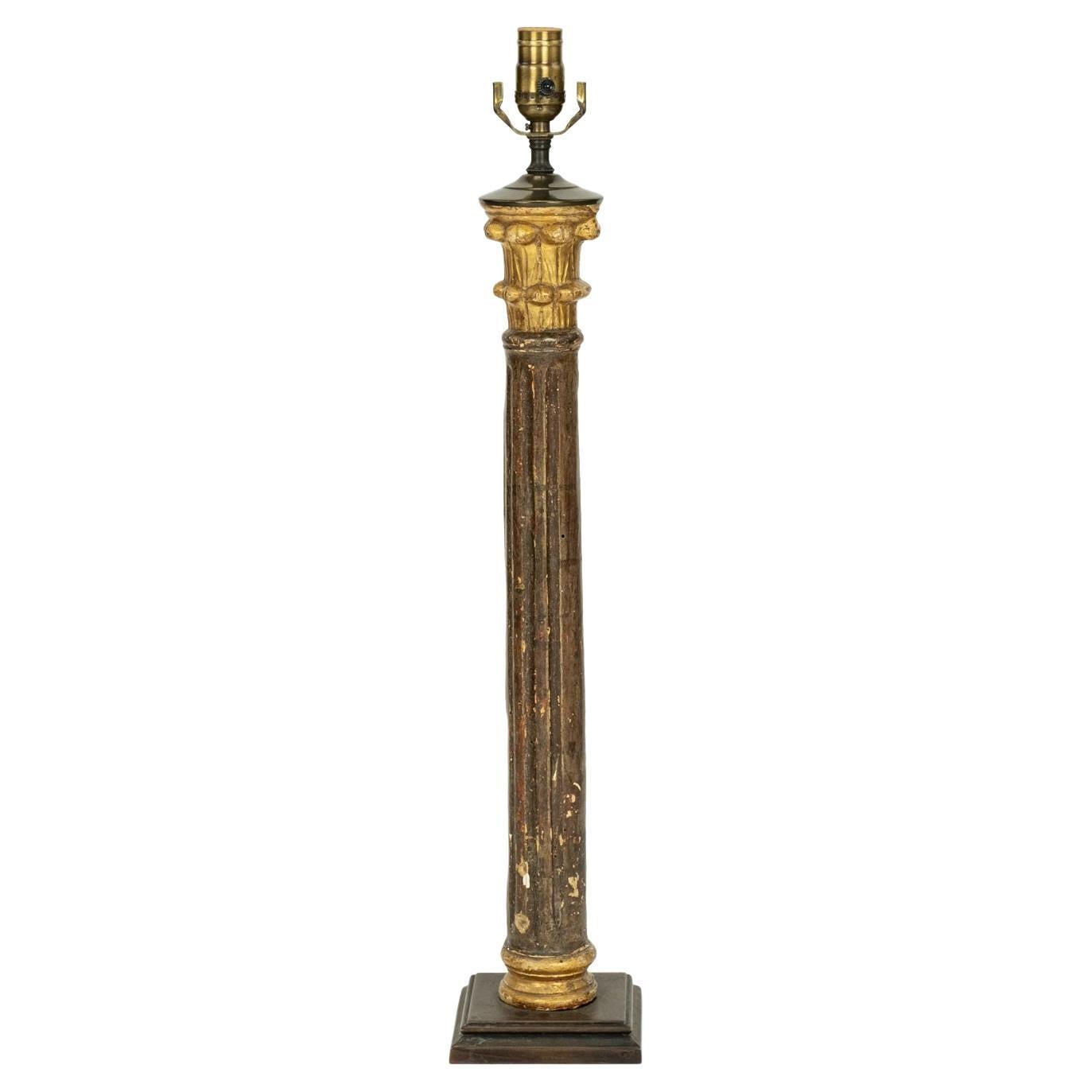 Custom Giltwood Column Table Lamp For Sale