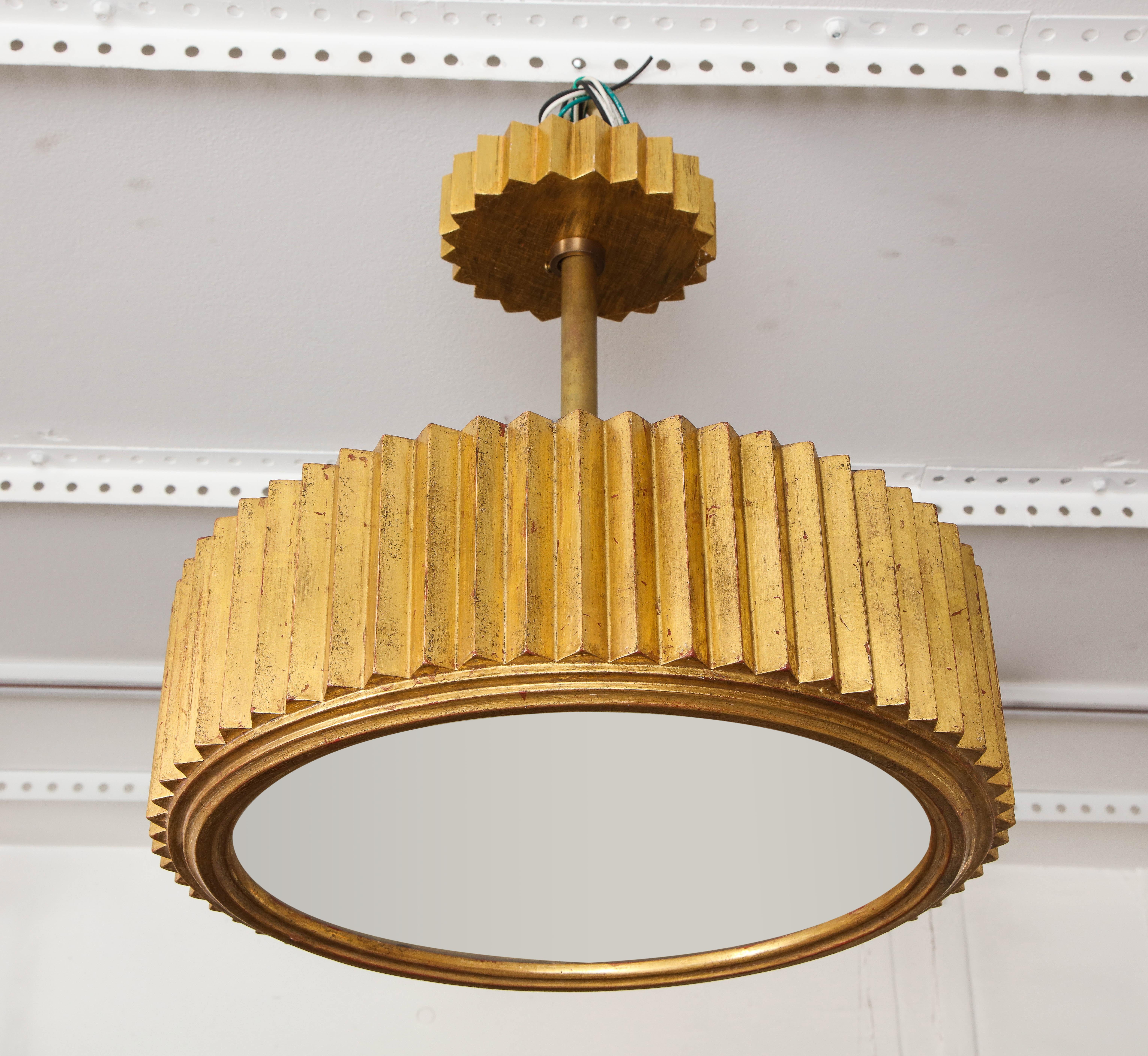 Custom giltwood hand carved fixture in the Art Deco manner.
This fixture can be customizable to your specifications with a 
lead time of 8-10 weeks.