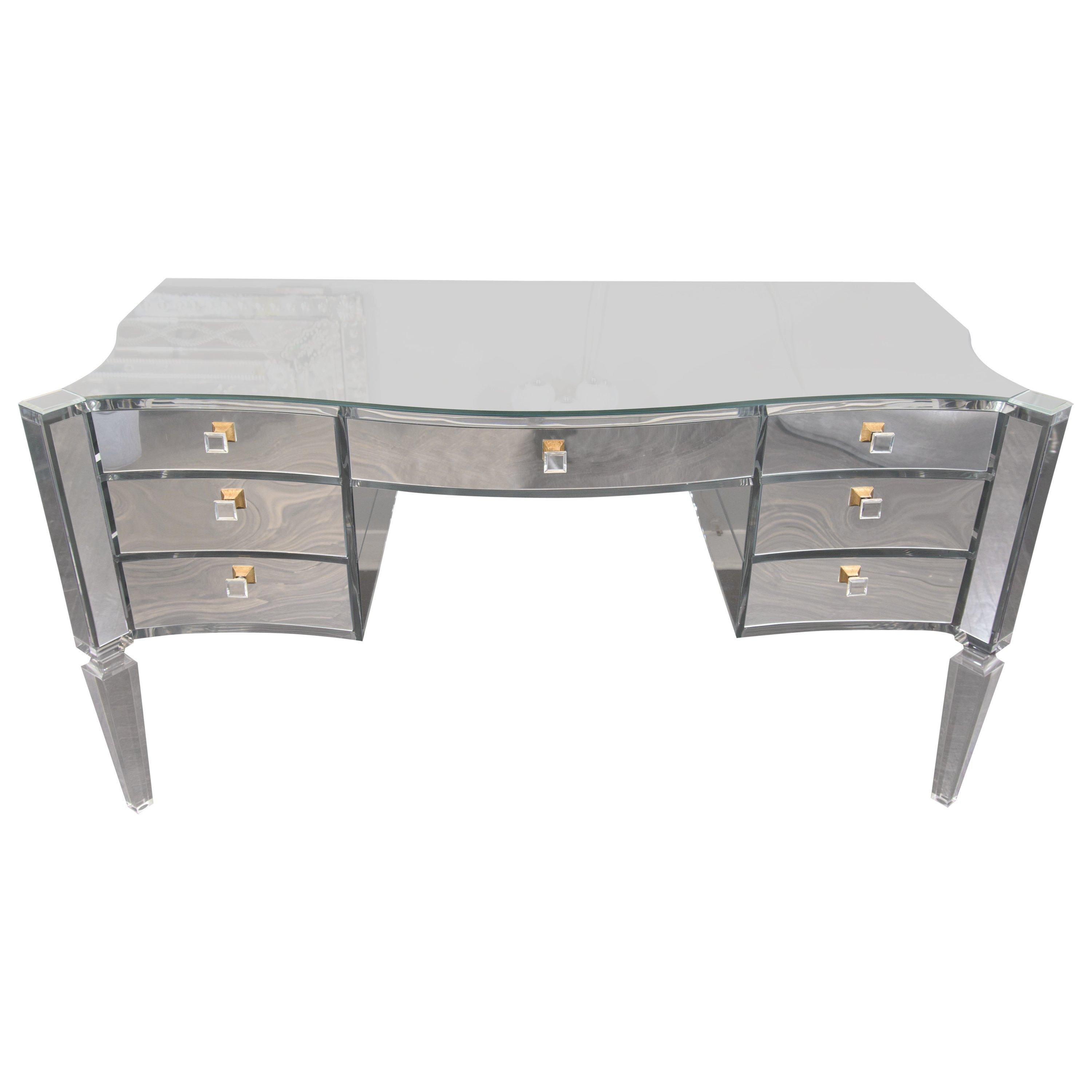 Custom Glamorous Mirrored Writing Desk with Acrylic Legs