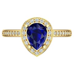 Custom Gold Blue Sapphire & Diamond Women/Ladies Engagement Ring 