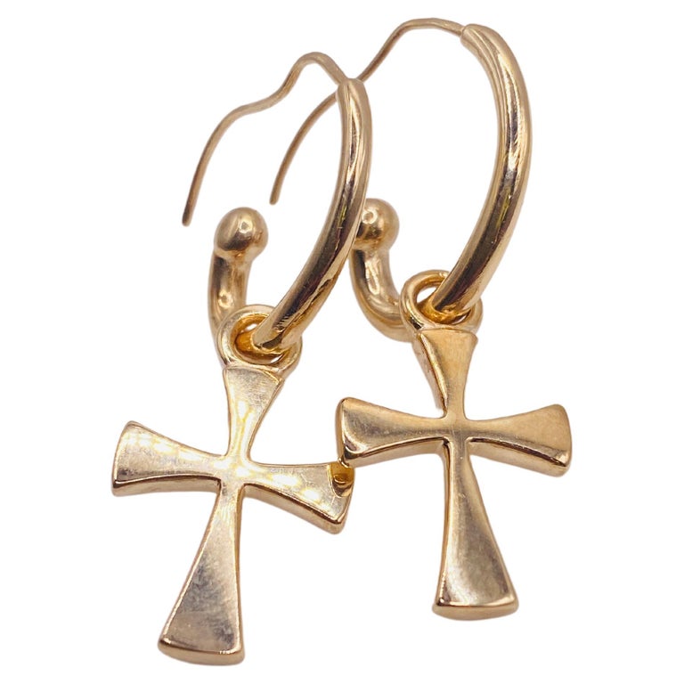 Custom Gold Cross Dangle Earrings For Sale at 1stDibs