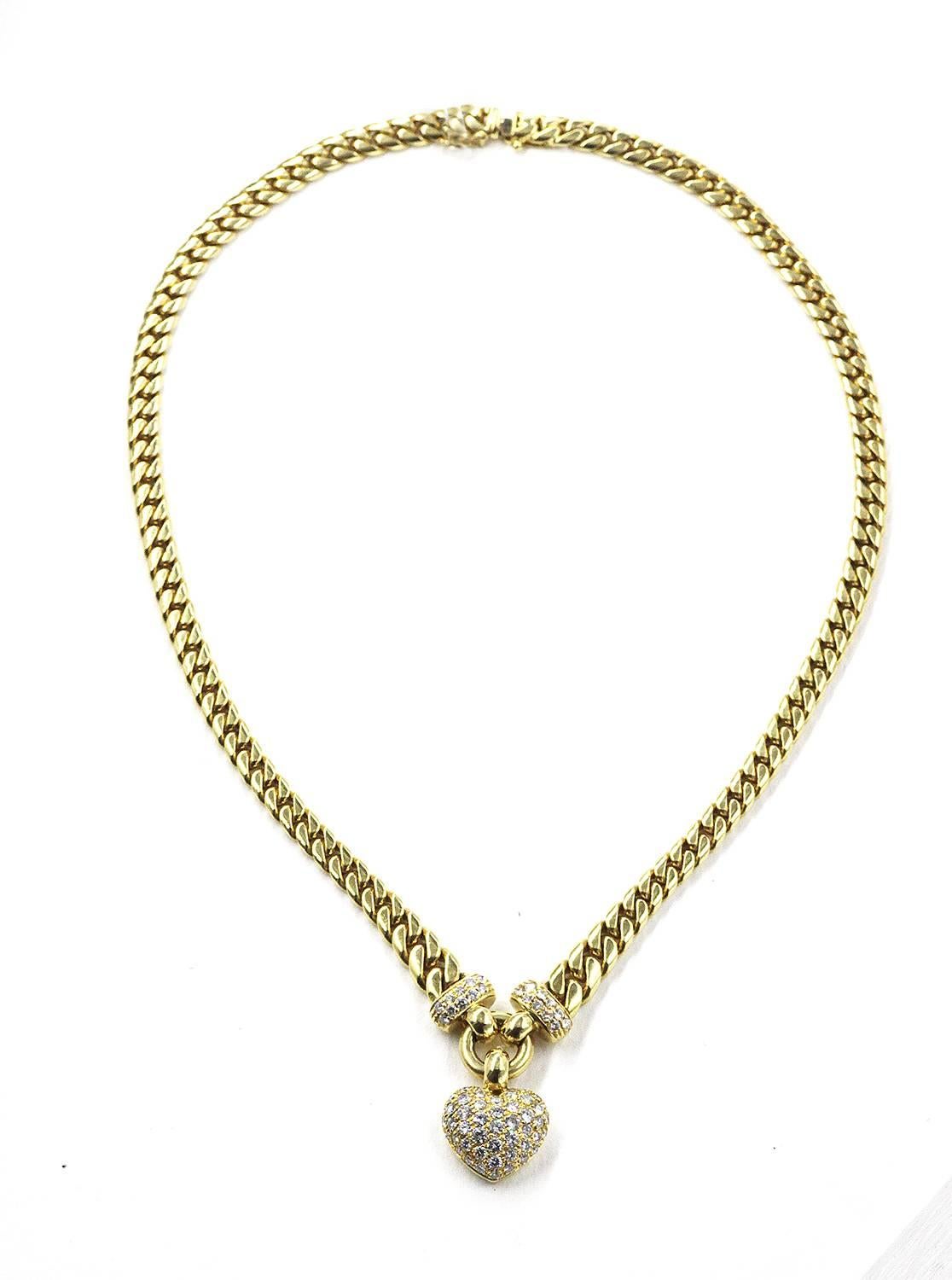Custom Gold Diamond Heart Pendant Necklace with  18K Miami Cuban Link Chain. 88 Diamonds 2.52cts G/VS-S1. 