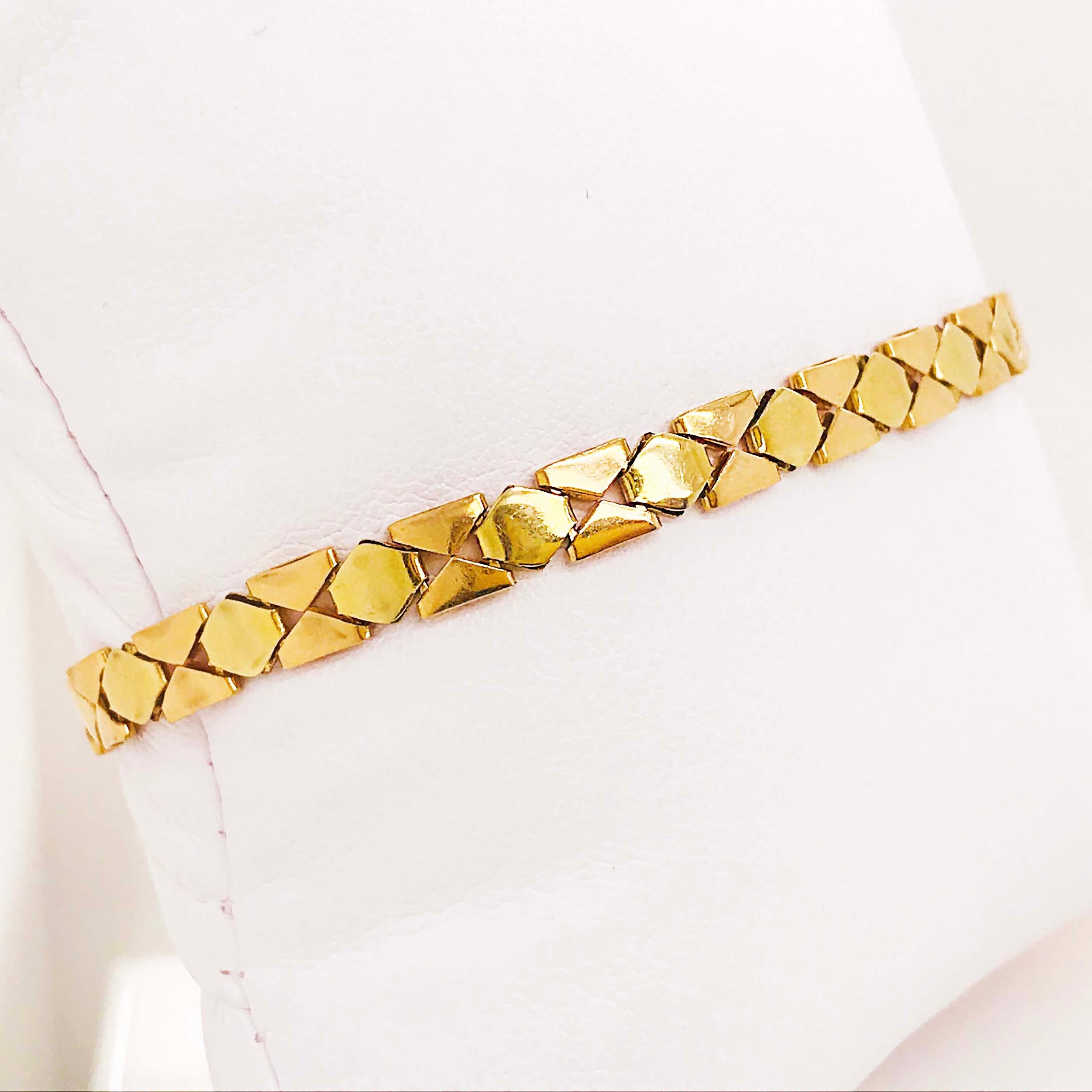 Custom Gold Textured Chain Bracelet, 14 Karat Gold Diamond Shaped Wide Chain 6