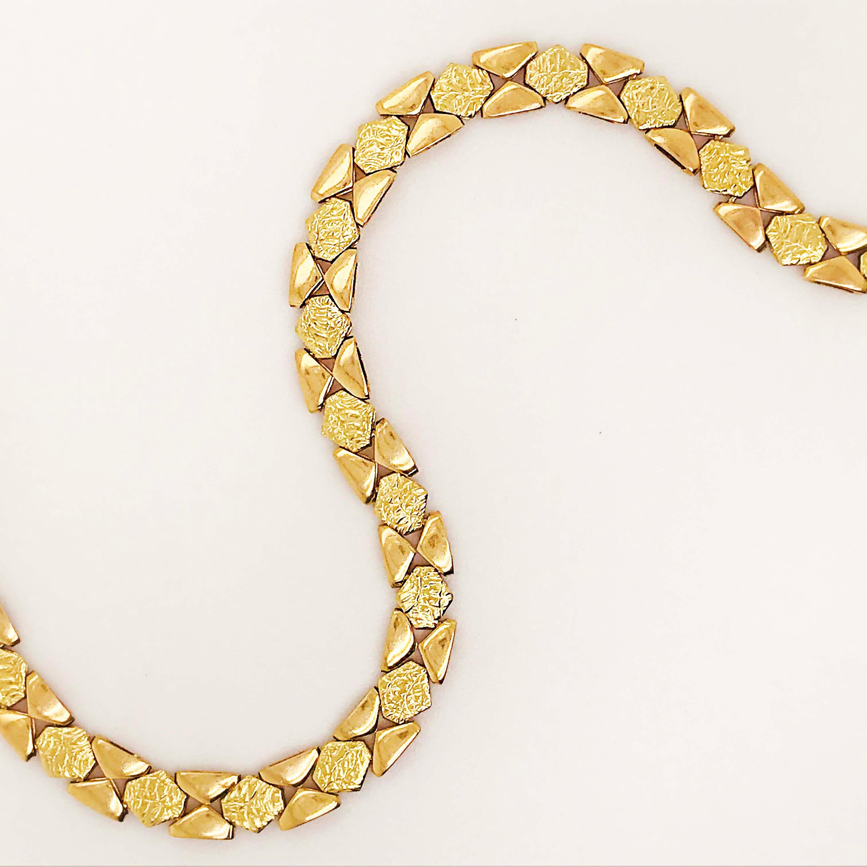 Custom Gold Textured Chain Bracelet, 14 Karat Gold Diamond Shaped Wide Chain In New Condition In Austin, TX