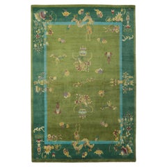 Custom Green Chinese Art Deco Rug with Maximalist Style