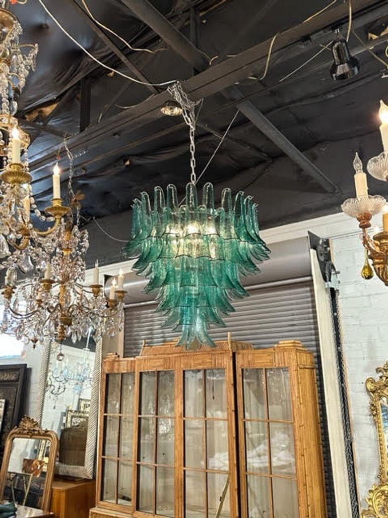 Italian  Green Murano Glass Saddle Shaped Chandelier For Sale