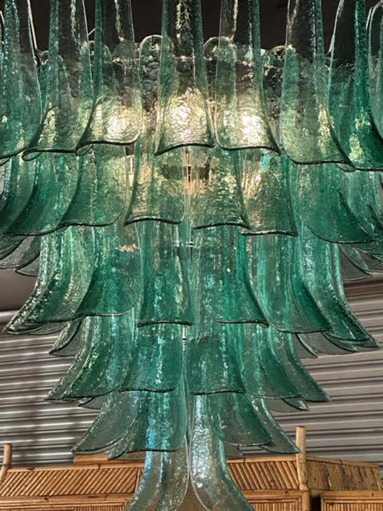 Contemporary  Green Murano Glass Saddle Shaped Chandelier For Sale