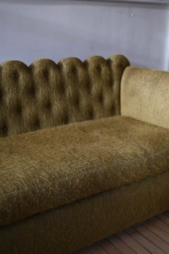 Custom Scalloped Tuxedo Sofa in Olive Green Pierre Frey Fabric, 1990