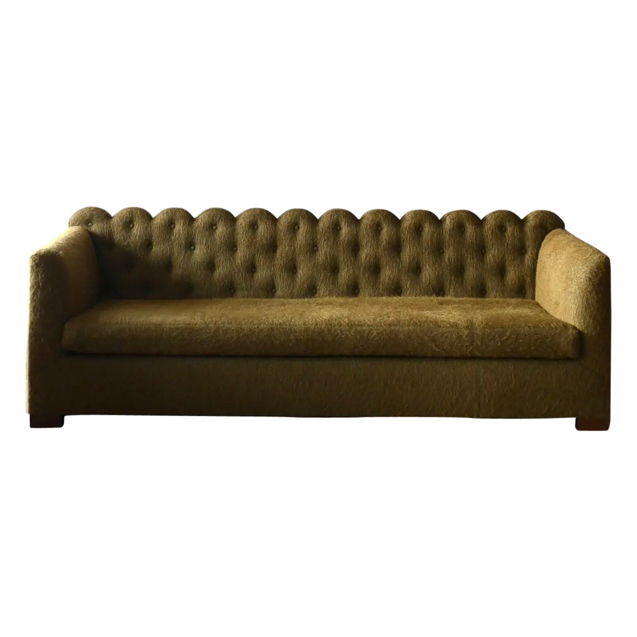 Custom Green Scalloped Sofa in Pierre Frey Yeti For Sale