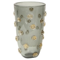 Hand-Blown Murano Gray Glass Vase with Aventurine Dot Design