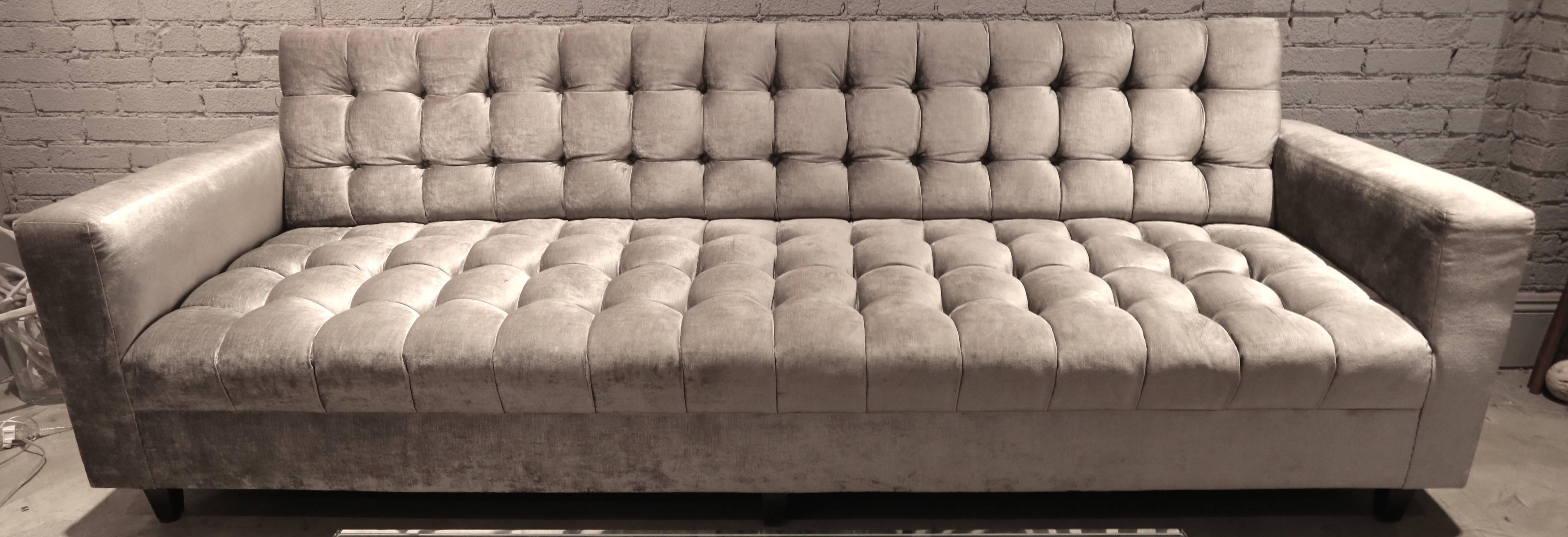 Contemporary Custom Grey Velvet Tufted Sofa by Adesso Imports For Sale