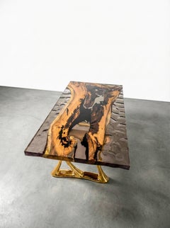 Tavolo in resina cristallina e Hackberry personalizzato - Struttura scultorea a onda (72")