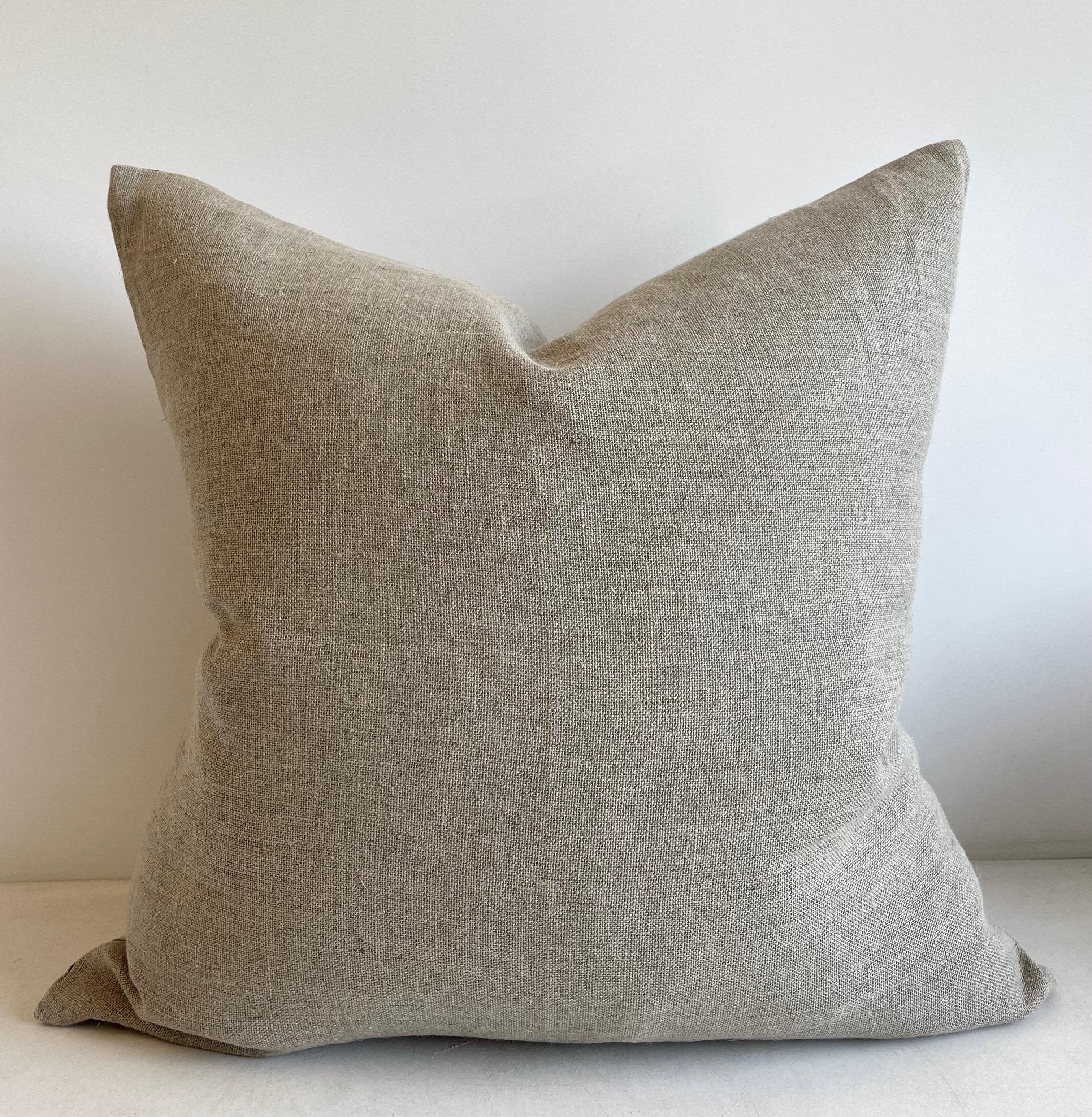 Almohada de lino personalizada impresa a mano en bloque en venta 1