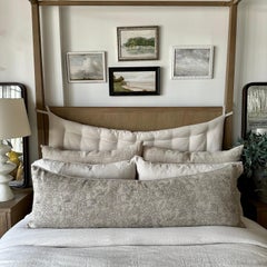 Cojín Lumbar Largo Marceline Noir Bloqueado a Mano Personalizado en Lino Natural