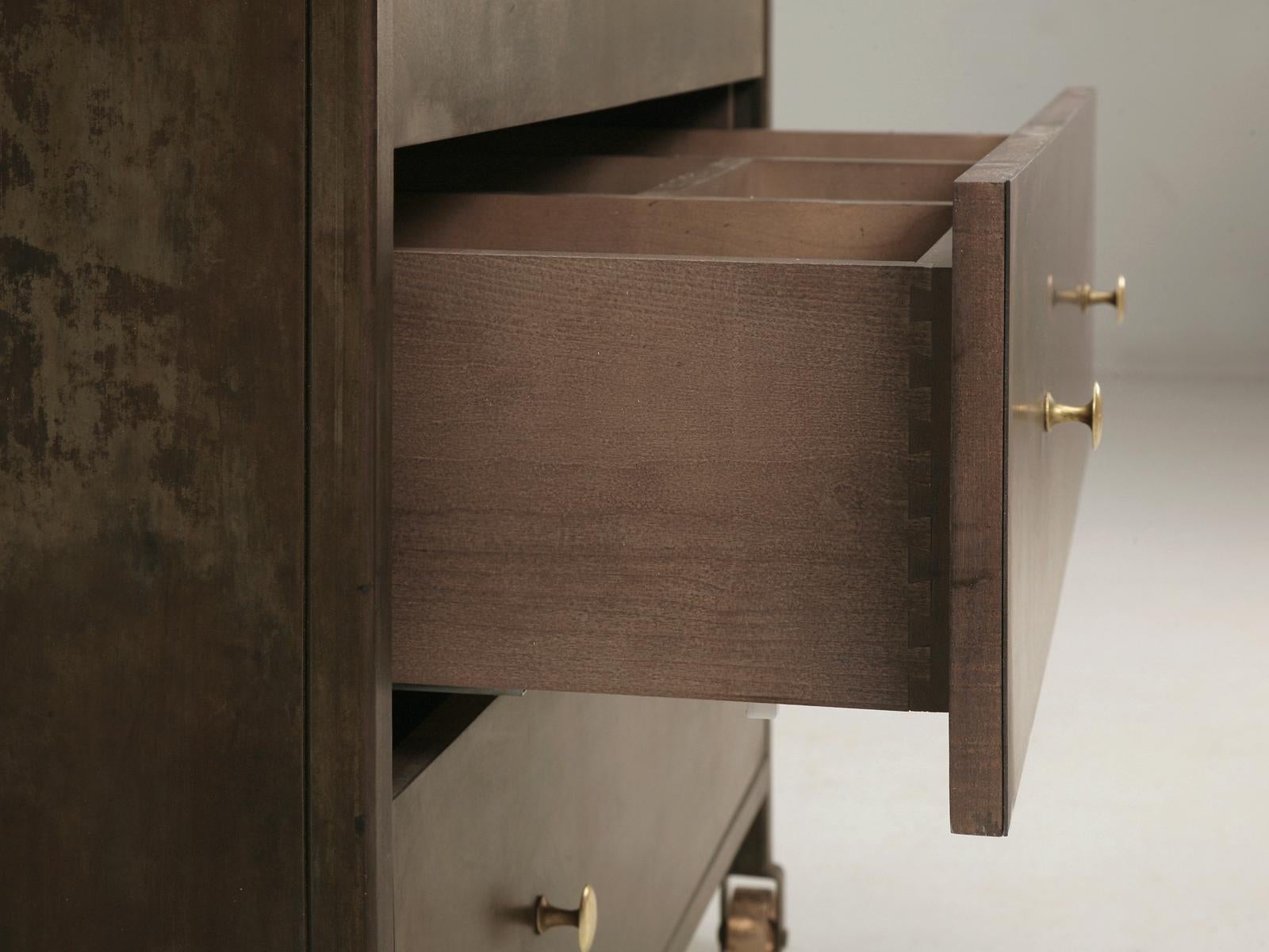 Custom Hand-Made Steel Commode Marble Top, Casters with Aged Patina Finish For Sale 5