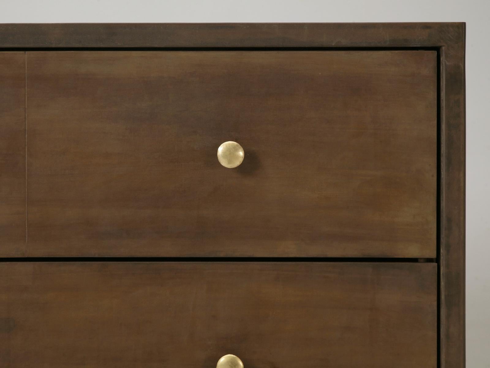 American Custom Hand-Made Steel Commode Marble Top, Casters with Aged Patina Finish For Sale