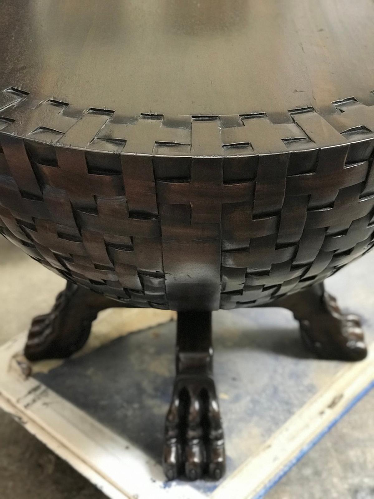 Hand-Carved Custom Hand Carved Basketweave Table by Dos Gallos Studio For Sale