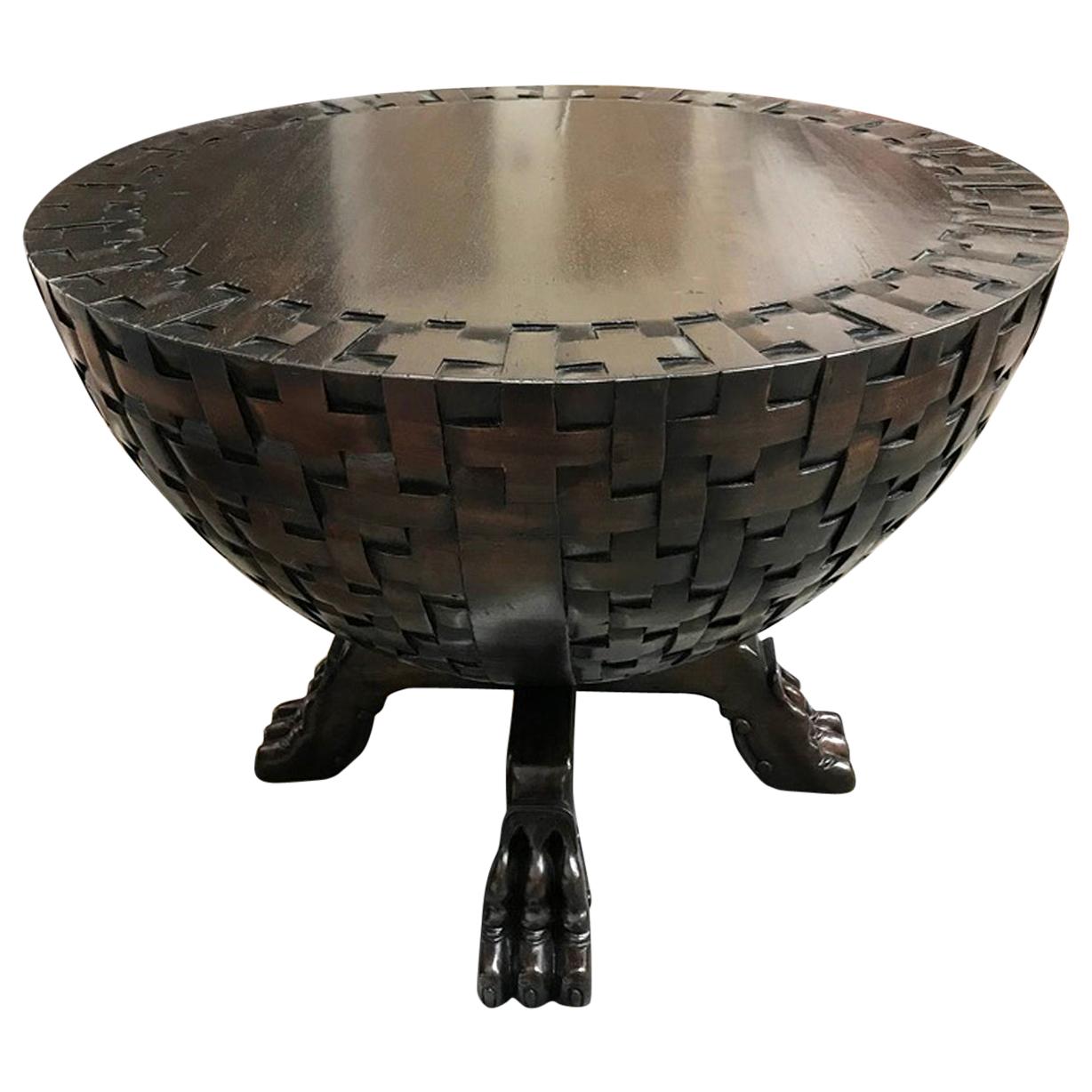 Custom Hand Carved Basketweave Table by Dos Gallos Studio For Sale