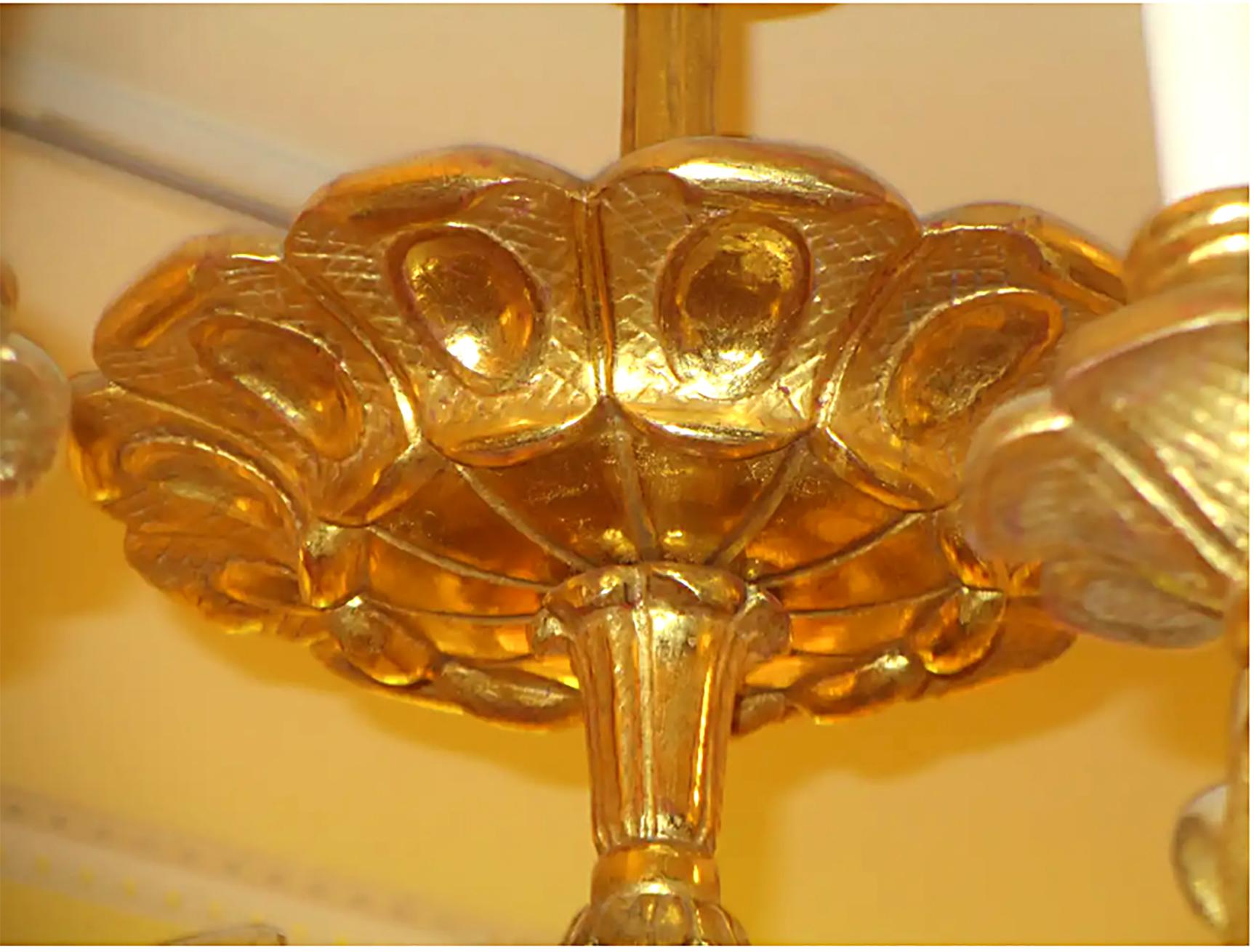 Contemporary Custom Hand Carved Giltwood Eight-Arm Chandelier in the Baroque Manner For Sale