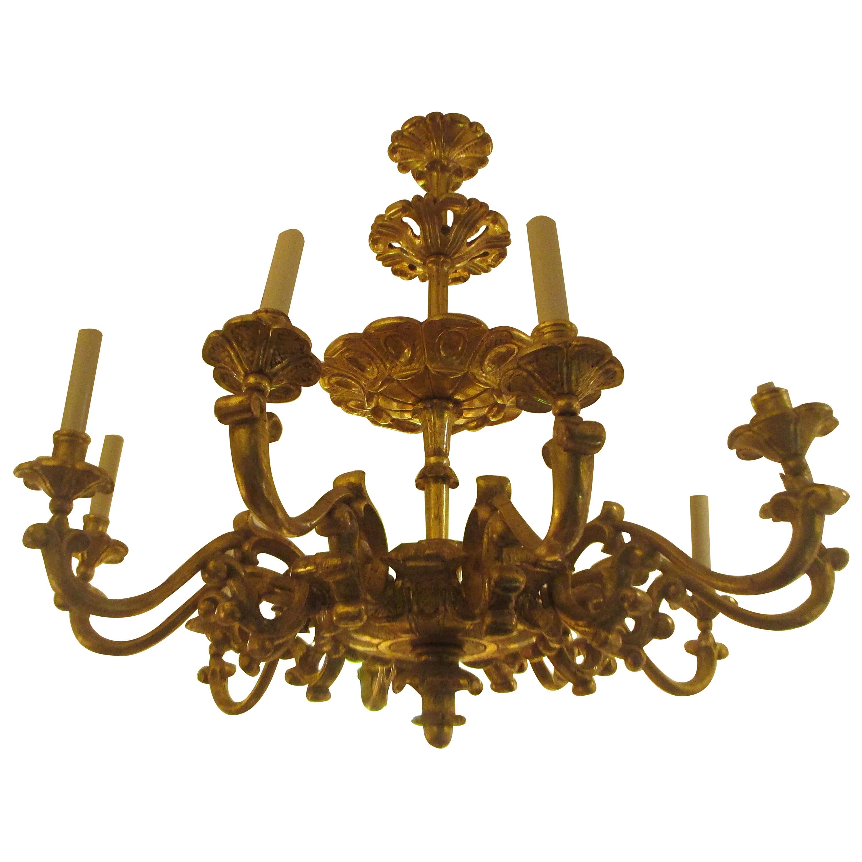 Large Neoclassic Wood Carved Gold Leaf Baroque Giltwood FiveArm