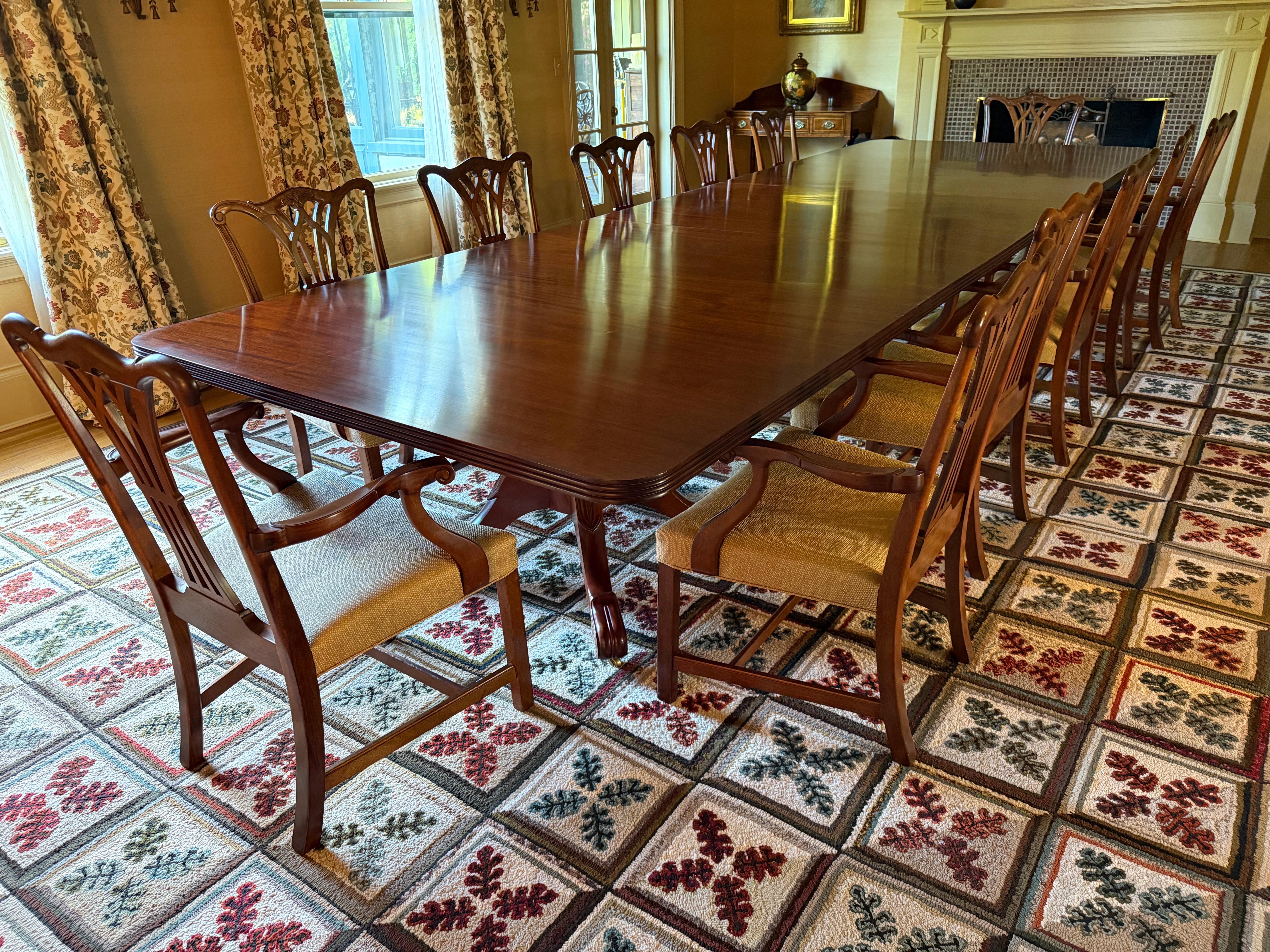 Custom Hand Crafted Federal Style Mahogany Triple Pedestal 15 Ft. Dining Table For Sale 7