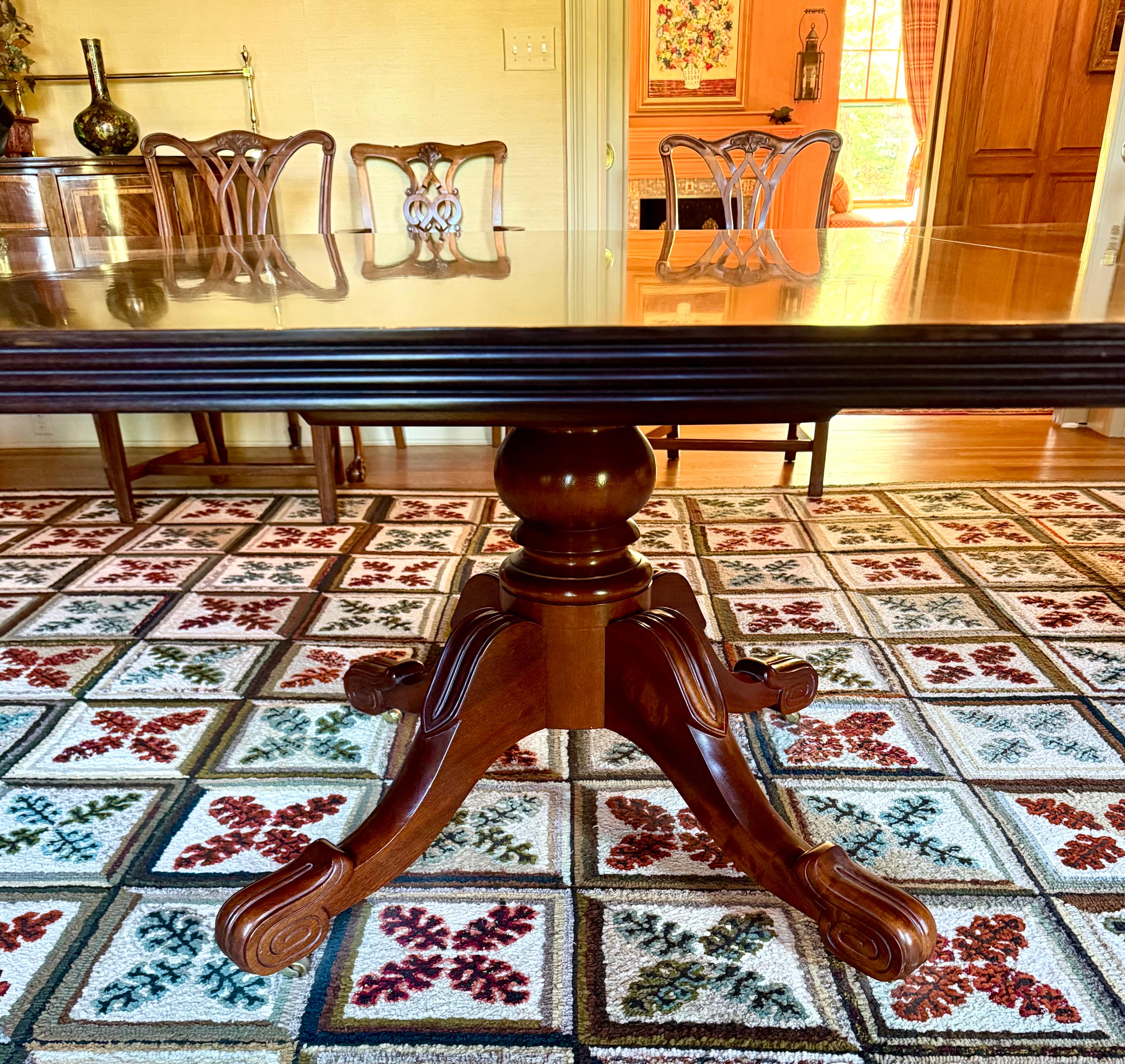 Custom Hand Crafted Federal Style Mahogany Triple Pedestal 15 Ft. Dining Table For Sale 1
