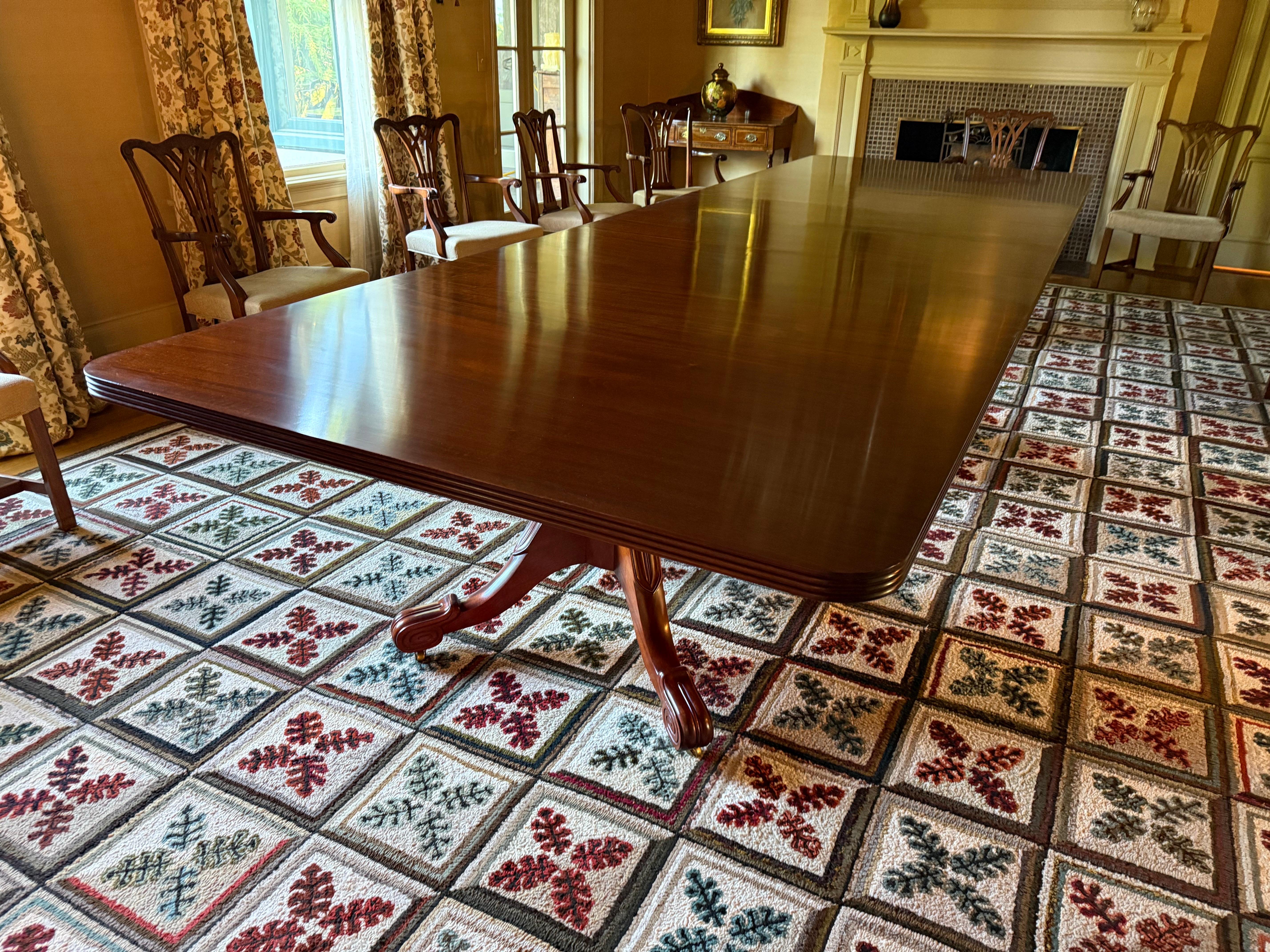 Custom Hand Crafted Federal Style Mahogany Triple Pedestal 15 Ft. Dining Table For Sale 2