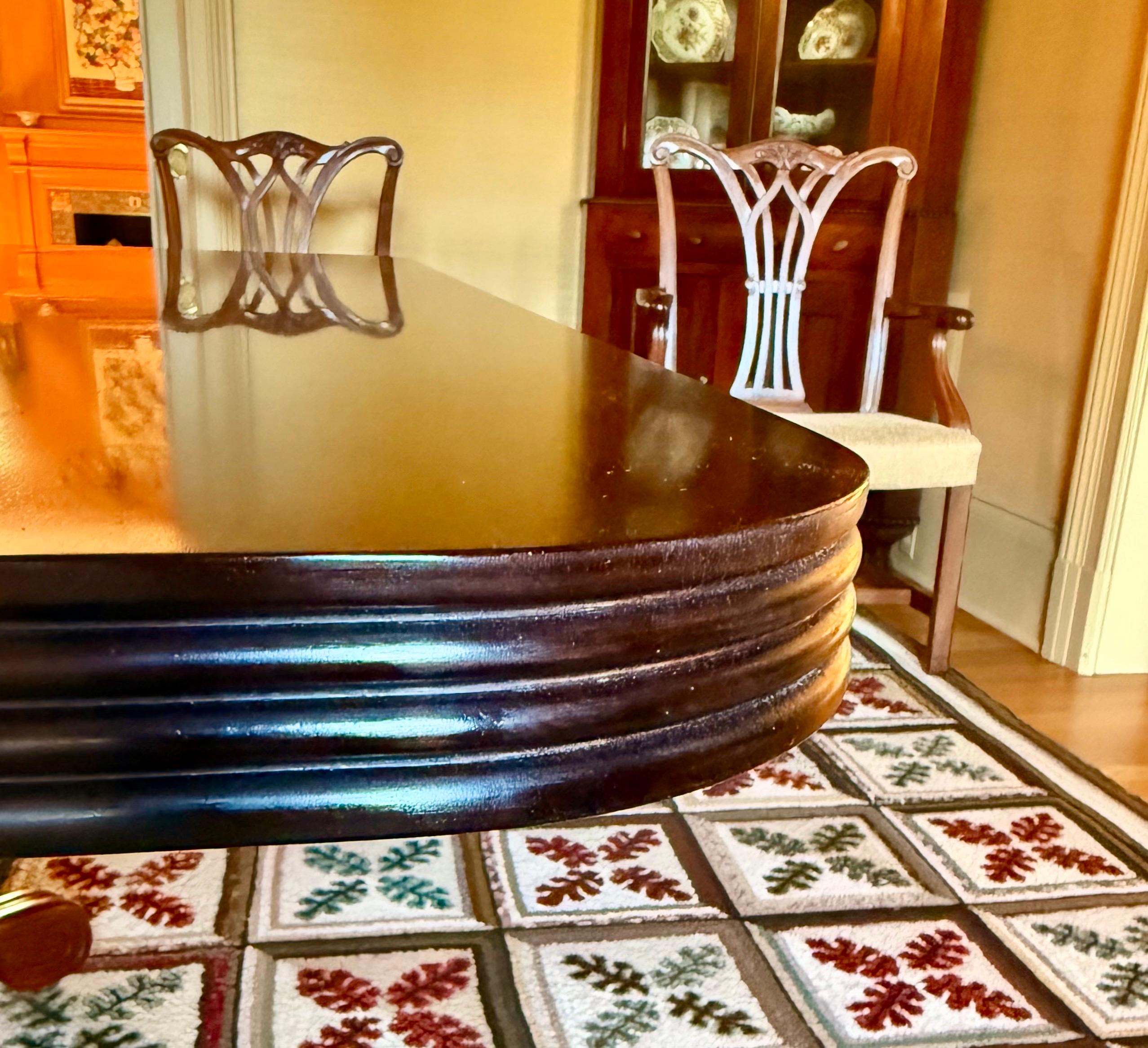 Acajou Custom Hand Crafted Federal Style Mahogany Triple Pedestal 15 Ft.Dining Table en vente