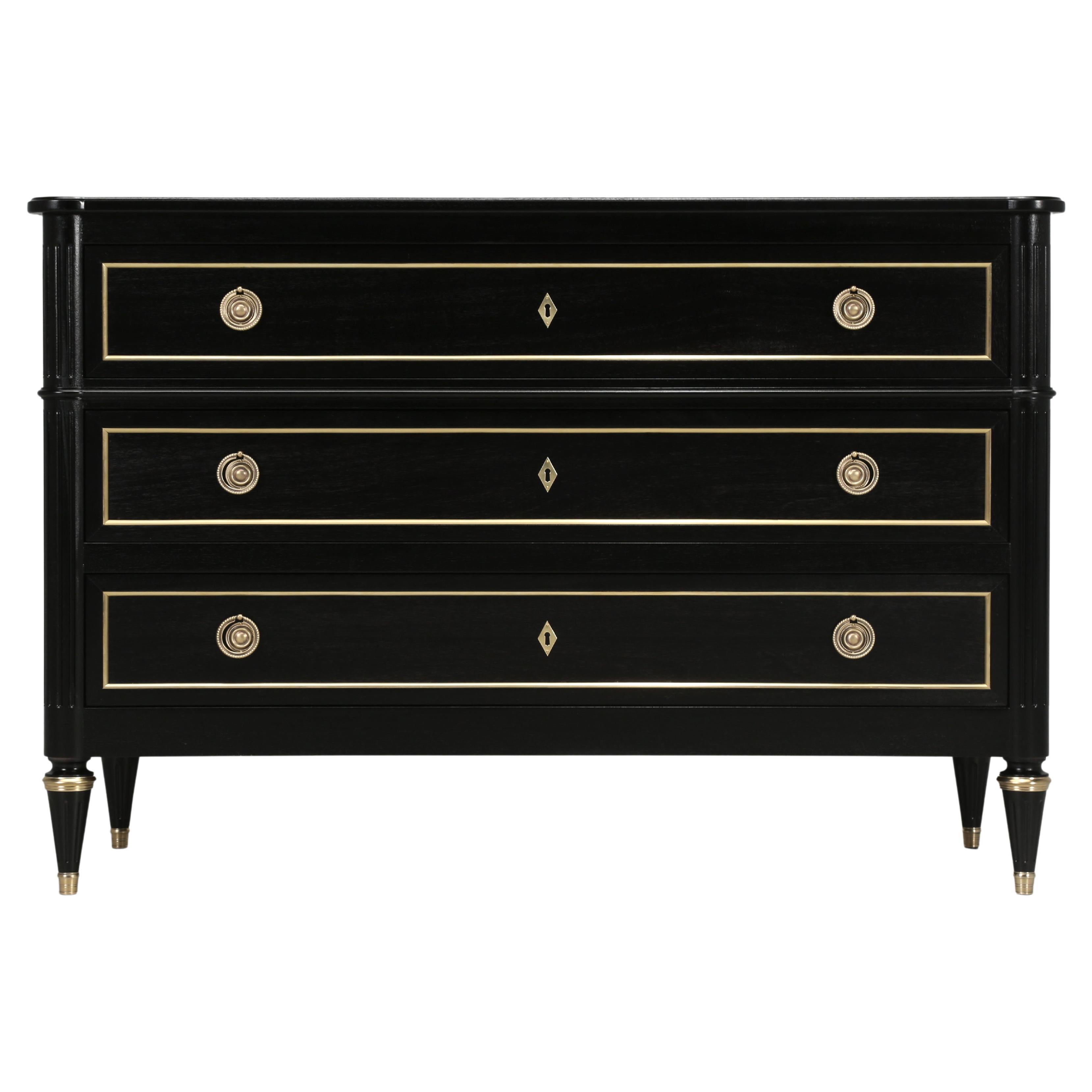 Custom Handcrafted French Louis XVI Style Ebonized Commode Custom Made Any Size For Sale