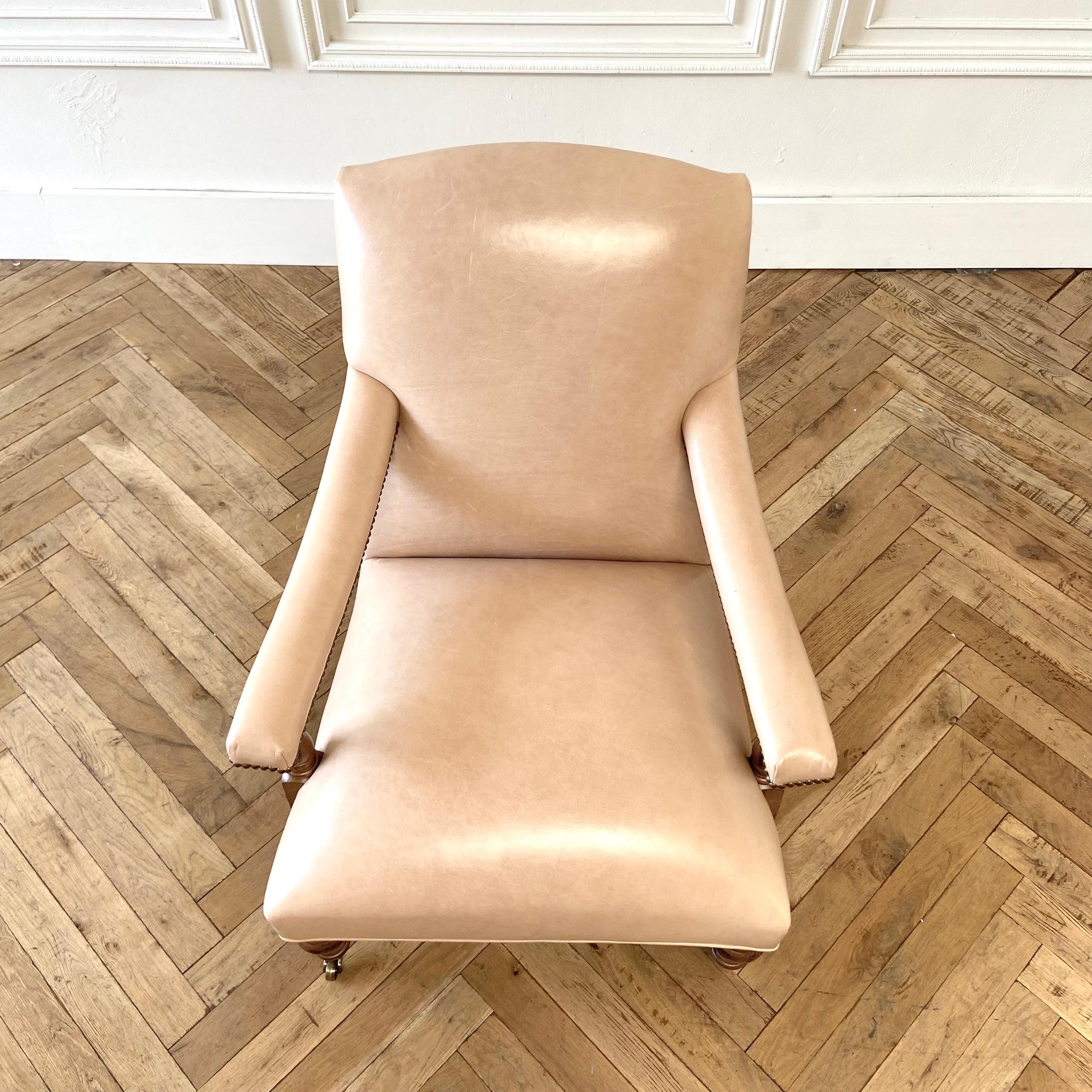 Custom Hand Crafted Leather Club Chair with Brass Casters 3