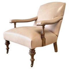 Custom Hand Crafted Leather Club Chair with Brass Casters
