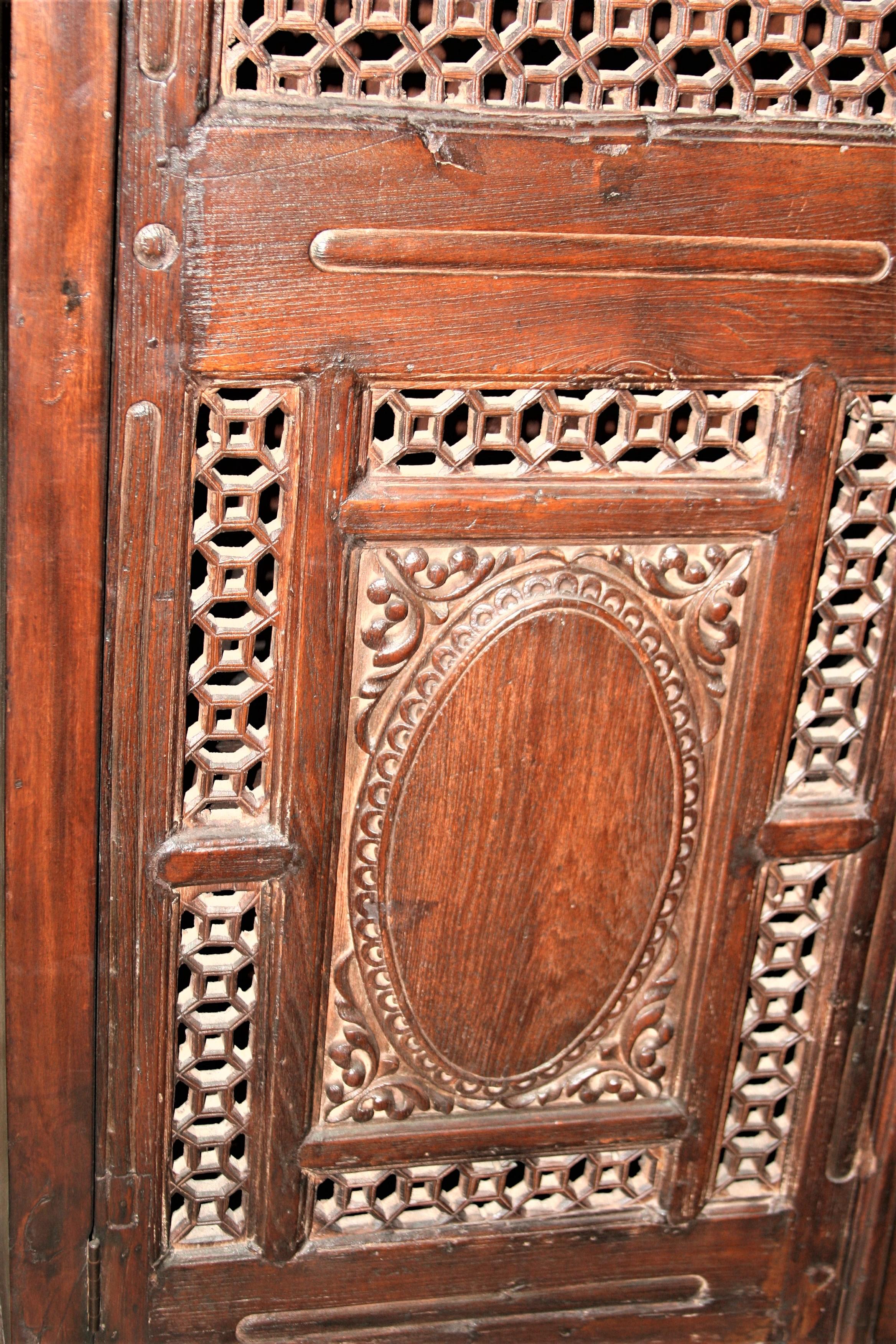 Custom Hand Crafted Teak Wood Cabinet Using a Door from 19th Century Mansion In Good Condition For Sale In Houston, TX