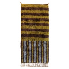 Custom Hand-Knotted Beni Mrirt 2'x6' Runner, Olive Green, Brown & Blue Stripes