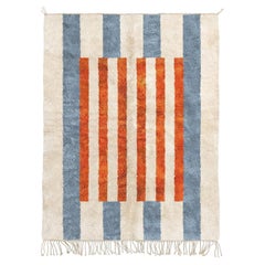 Maßgefertigter, handgeknüpfter Beni-Mrirt-Teppich, 3'x5', mit leuchtend orange-blauen Streifen