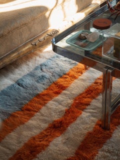 Tappeto Beni Mrirt annodato a mano su misura, 7'x9', con vivaci strisce arancioni e blu