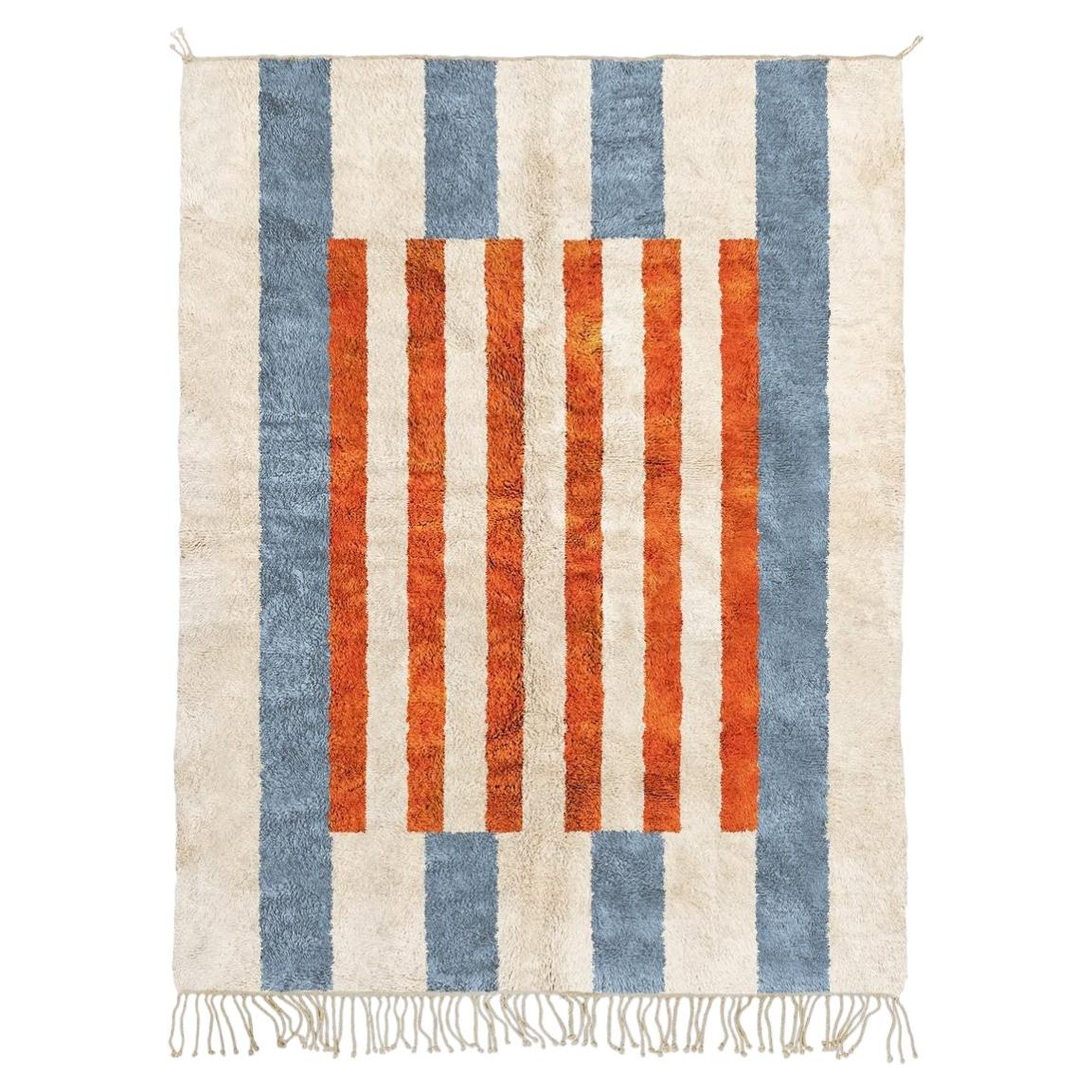 Custom Hand-Knotted Beni Mrirt Rug 7'x9' With Vibrant Orange&Blue Stripes
