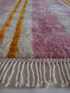 Custom Hand-Knotted Berber 5'x7' Rug With Dusty Pink & Ochre Yellow Stripes