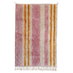 Custom Hand-Knotted Berber 5'x7' Rug With Dusty Pink & Ochre Yellow Stripes
