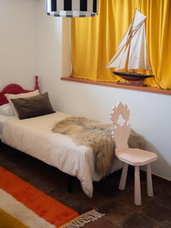 Maßgefertigter, handgeknüpfter Berber-Läufer, 3'x7', mit ockergelben und orangefarbenen breiten Streifen
