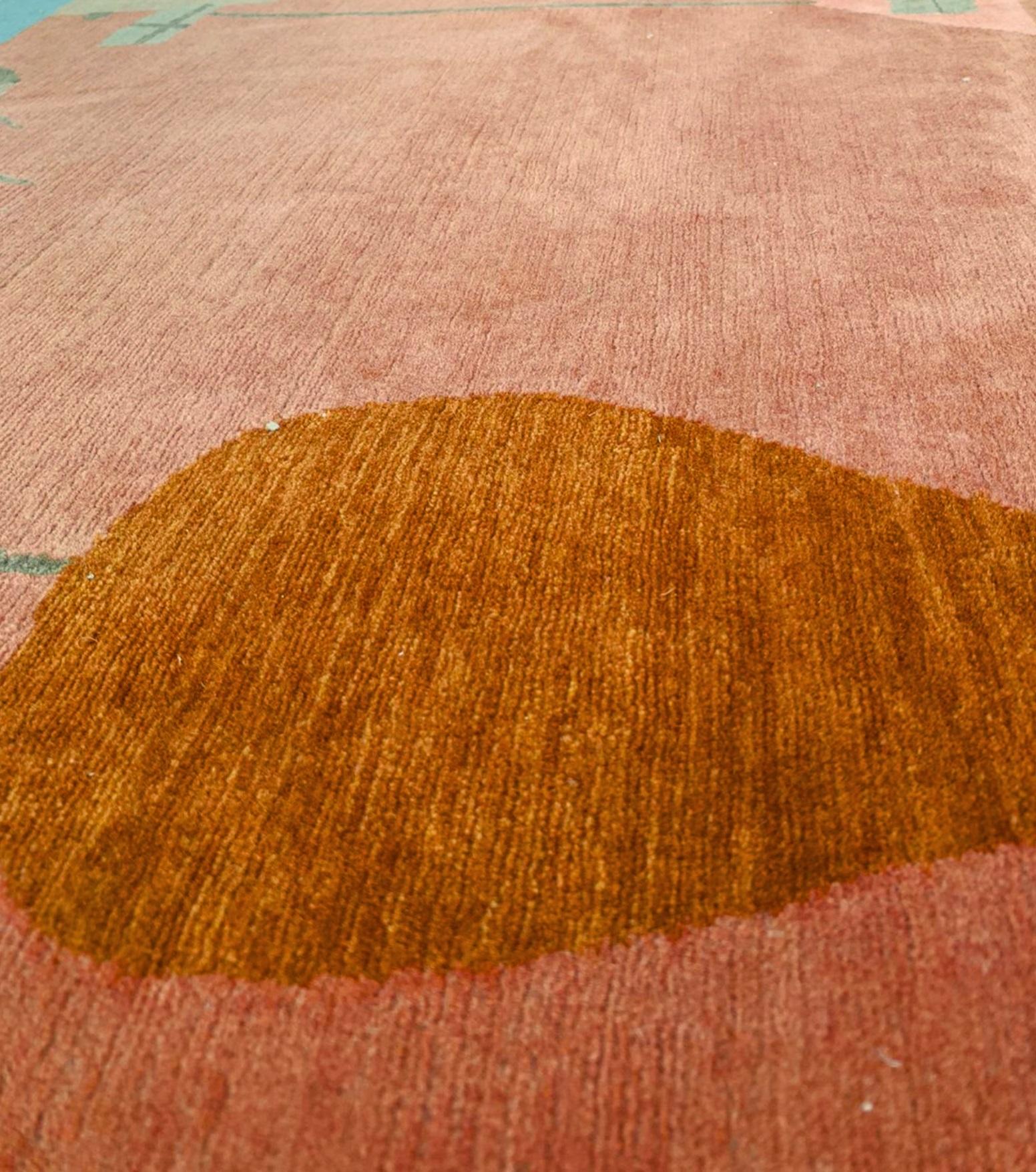 Contemporary Custom Hand knotted Rug, after Paul Klee “Fruits on Red”. Bauhaus. Brown. Wool. For Sale