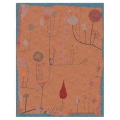 Maßgefertigter handgeknüpfter Teppich, nach Paul Klee Obst auf Rot. Bauhaus. Braun. Wolle.