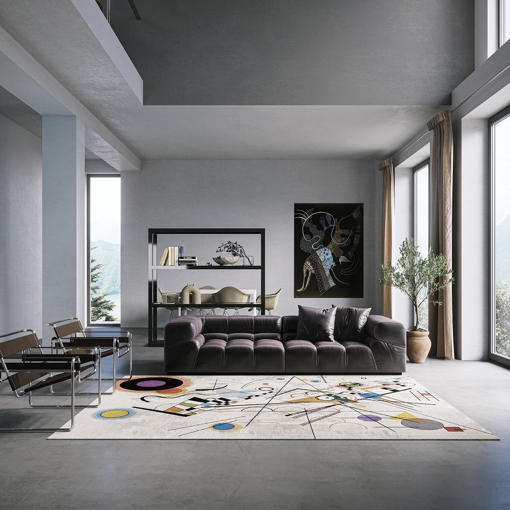 Custom hand knotted rug based on the painting “Composition VIII” by Bauhaus master painter Wassily Kandinsky. 

Sustainable and certified fair-trade artisanal production. Label Step fair-trade partners.

Colors: 26 custom-dyed colors. 

Main colors
