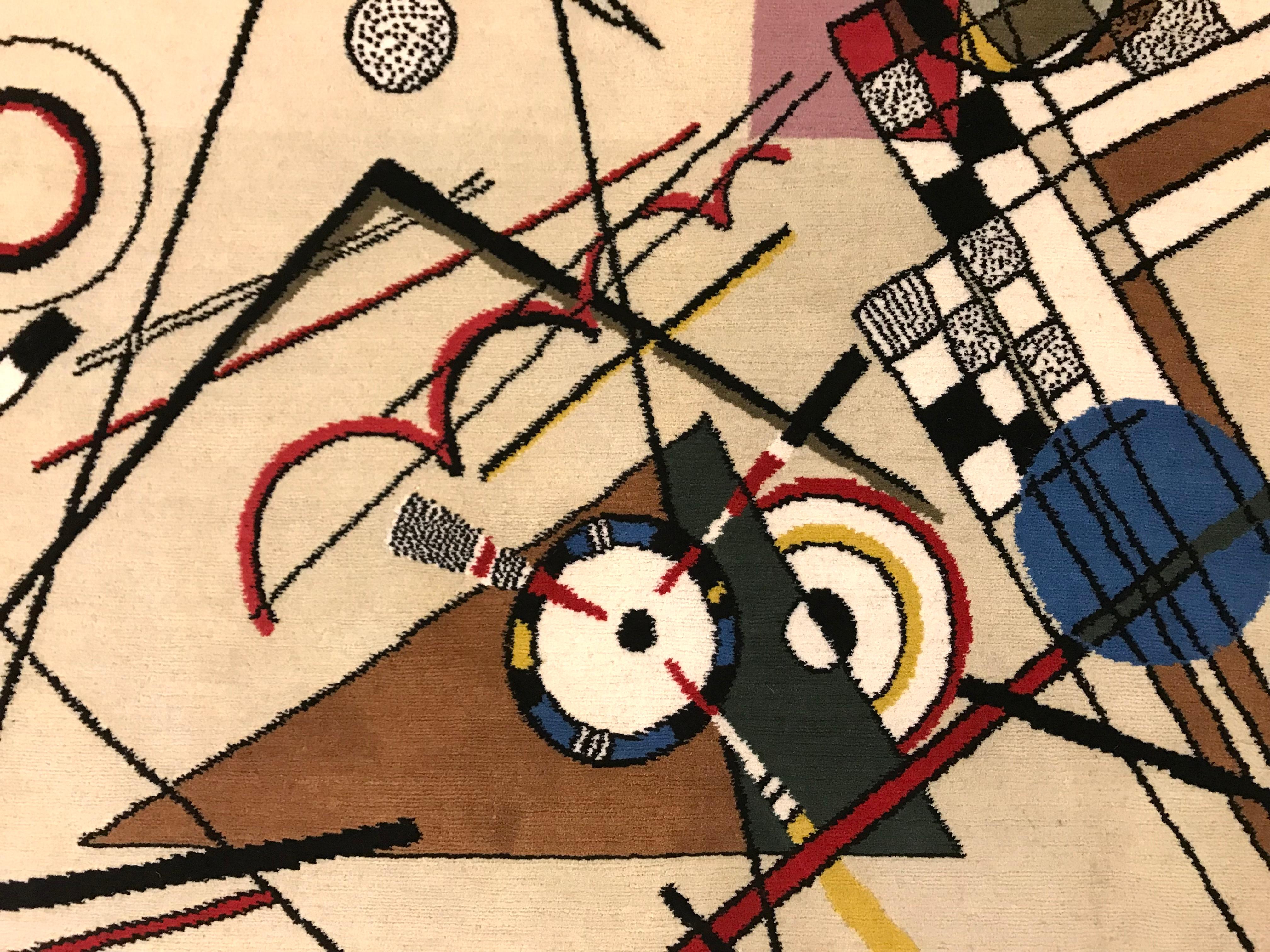 Contemporary Custom Hand knotted Rug, after Wassily Kandinsky “Composition VIII”. Wool, silk For Sale