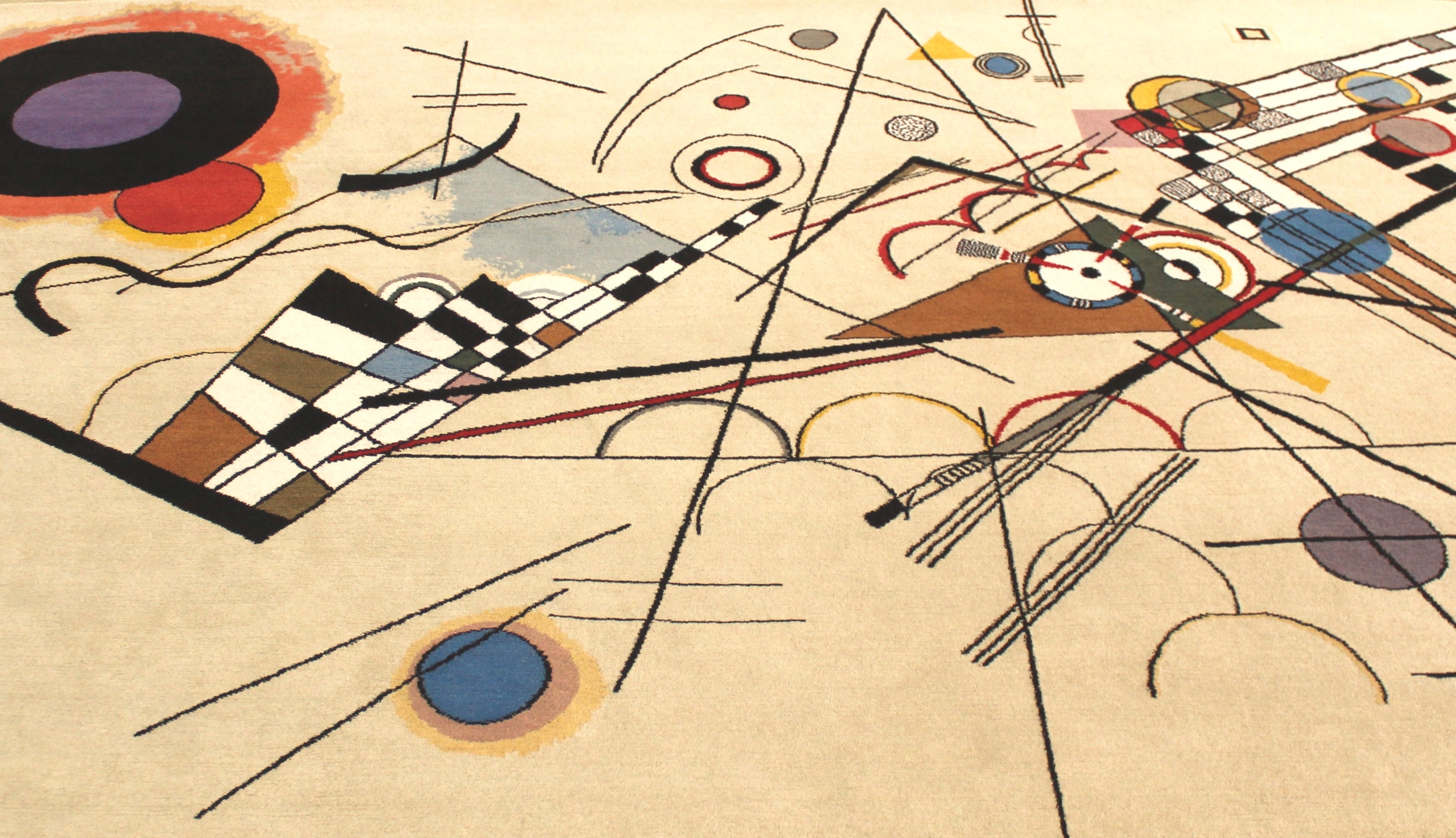 Custom Hand knotted Rug, after Wassily Kandinsky “Composition VIII”. Wool, silk