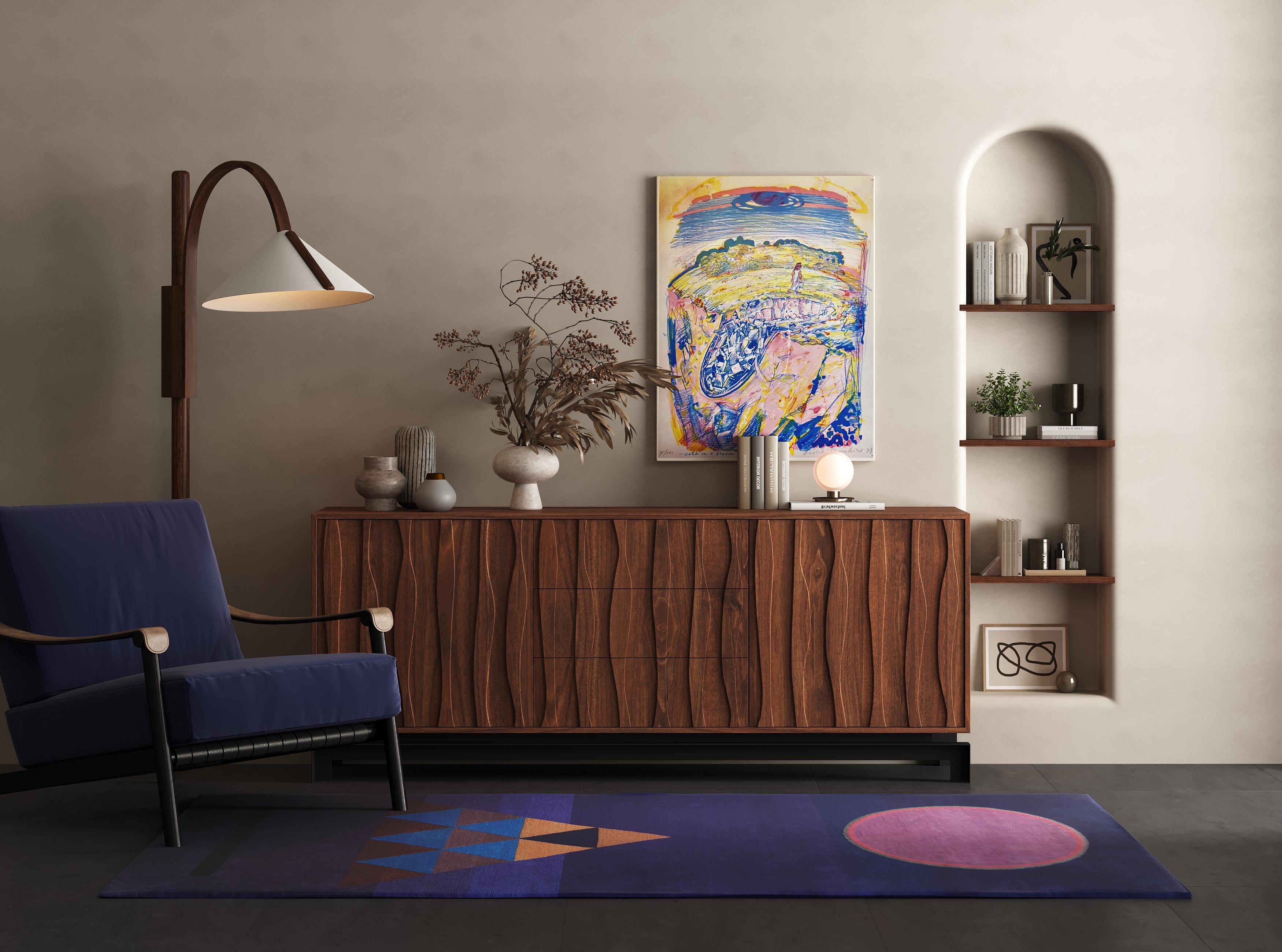 Custom hand knotted runner rug based on the painting “Conclusion” by Bauhaus master painter Wassily Kandinsky (original German title “Schluss”). The original proportions of the painting are carefully respected and they make this carpet ideal for a