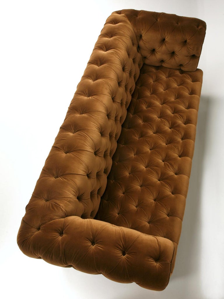 American Custom Handmade Chesterfield Sofa Solid Bronze Lion Paw Feet, Horsehair Padding For Sale