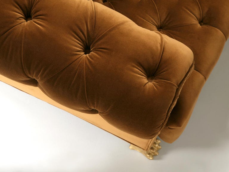 Hand-Crafted Custom Handmade Chesterfield Sofa Solid Bronze Lion Paw Feet, Horsehair Padding For Sale