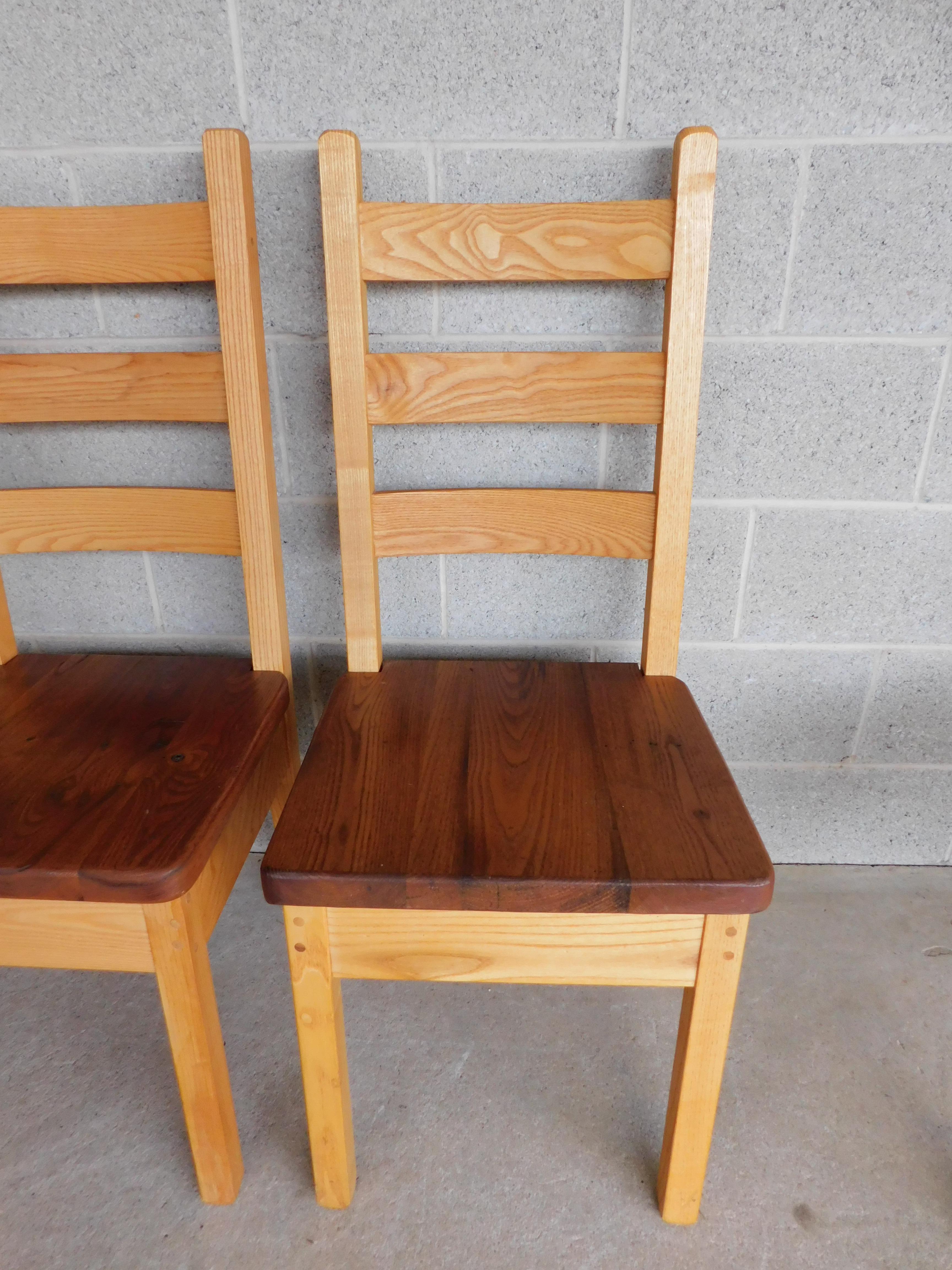 Custom Hand Made Chestnut & Pine Ladder Back Chairs, Set of 12 1