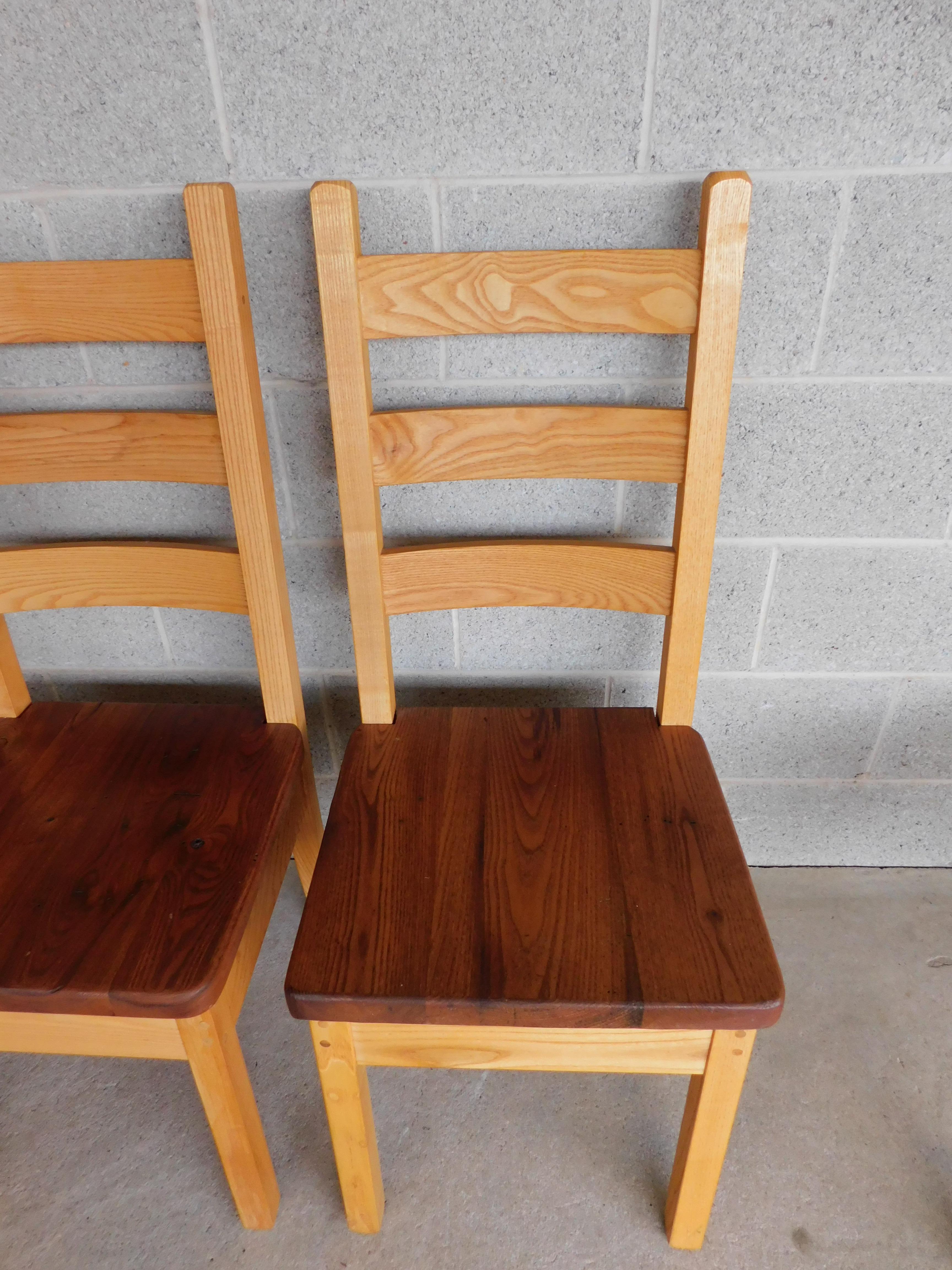 Custom Hand Made Chestnut & Pine Ladder Back Chairs, Set of 12 2
