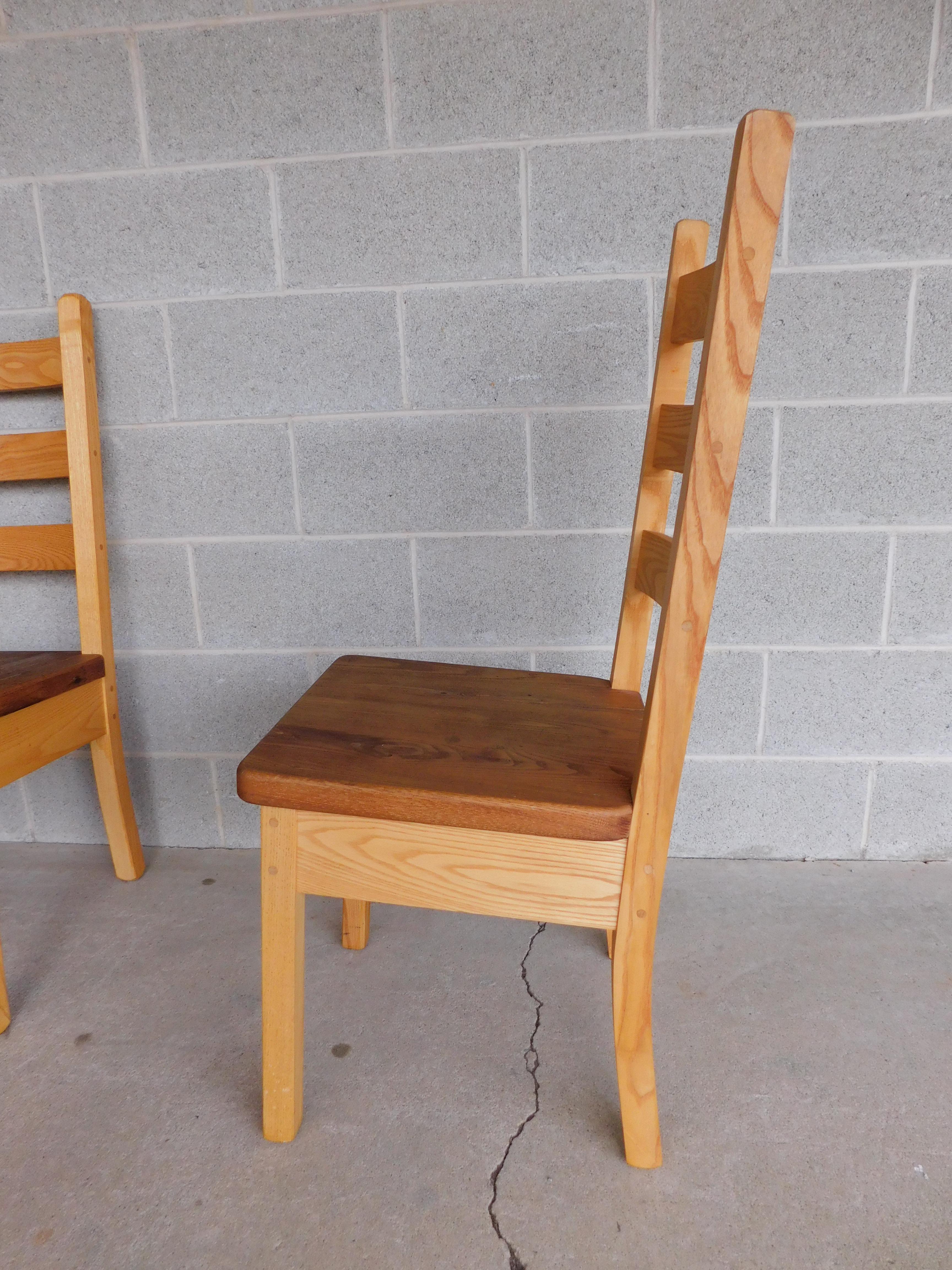 Custom Hand Made Chestnut & Pine Ladder Back Chairs, Set of 12 3